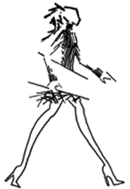 An artistic rendering of a girl walking with her portfolio under her arm