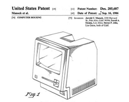 The original Apple Macintosh patent, a black sketch on white paper